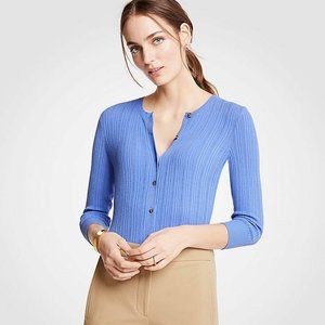 ann Taylor Blue Pointelle Stripe Cardigan
